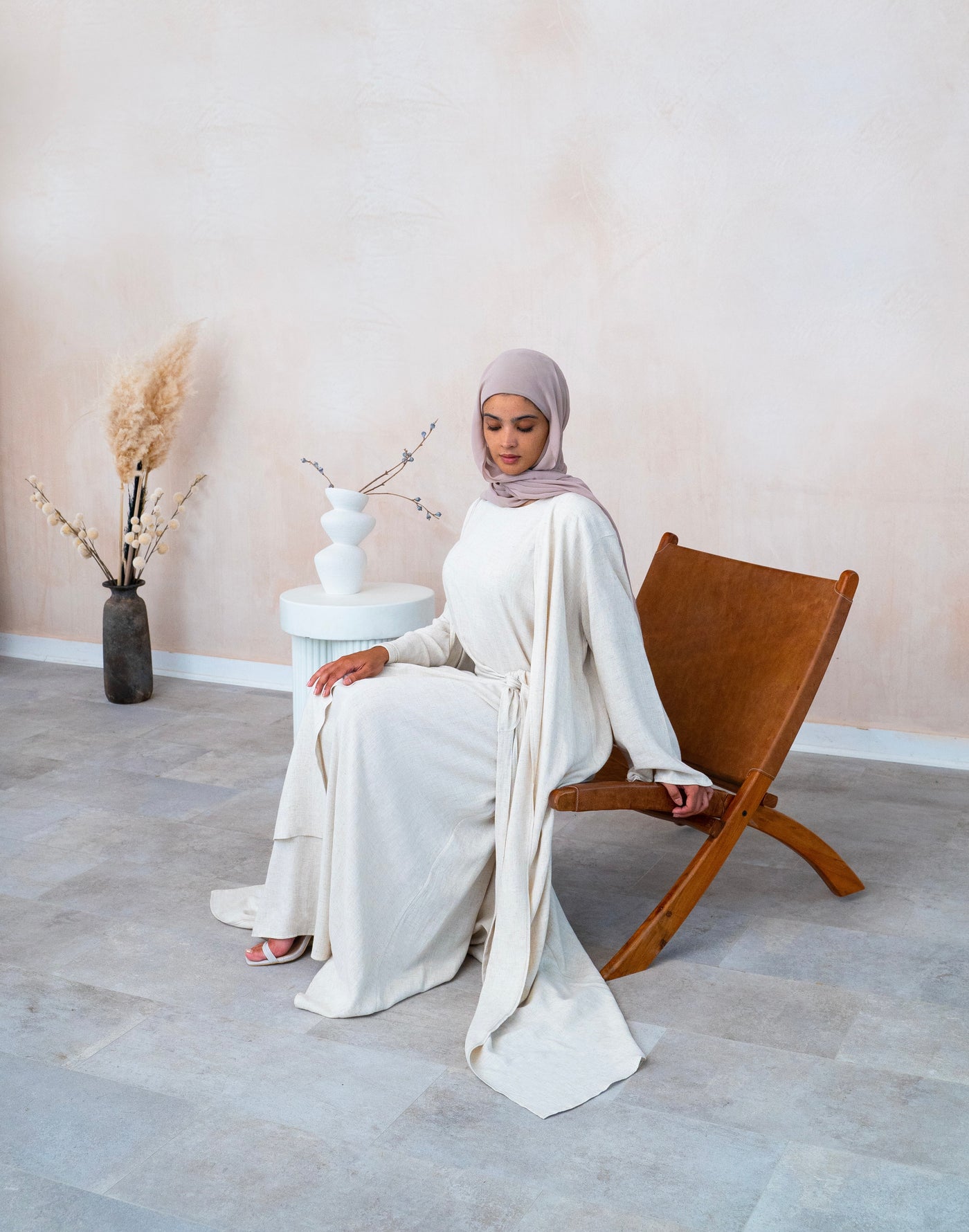 Sana Three Piece Abaya set- Bermuda Linen