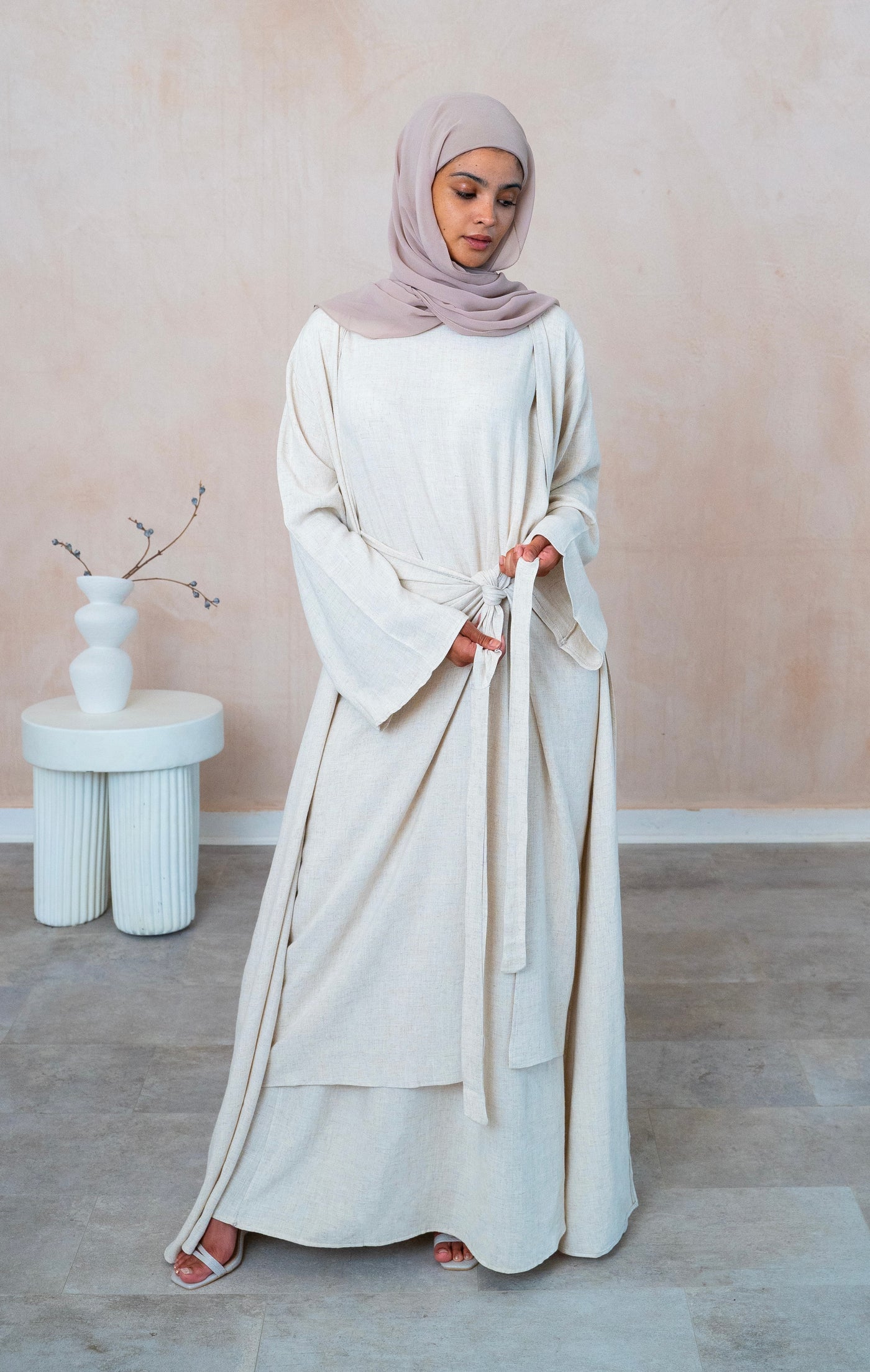 Sana Three Piece Abaya set- Bermuda Linen