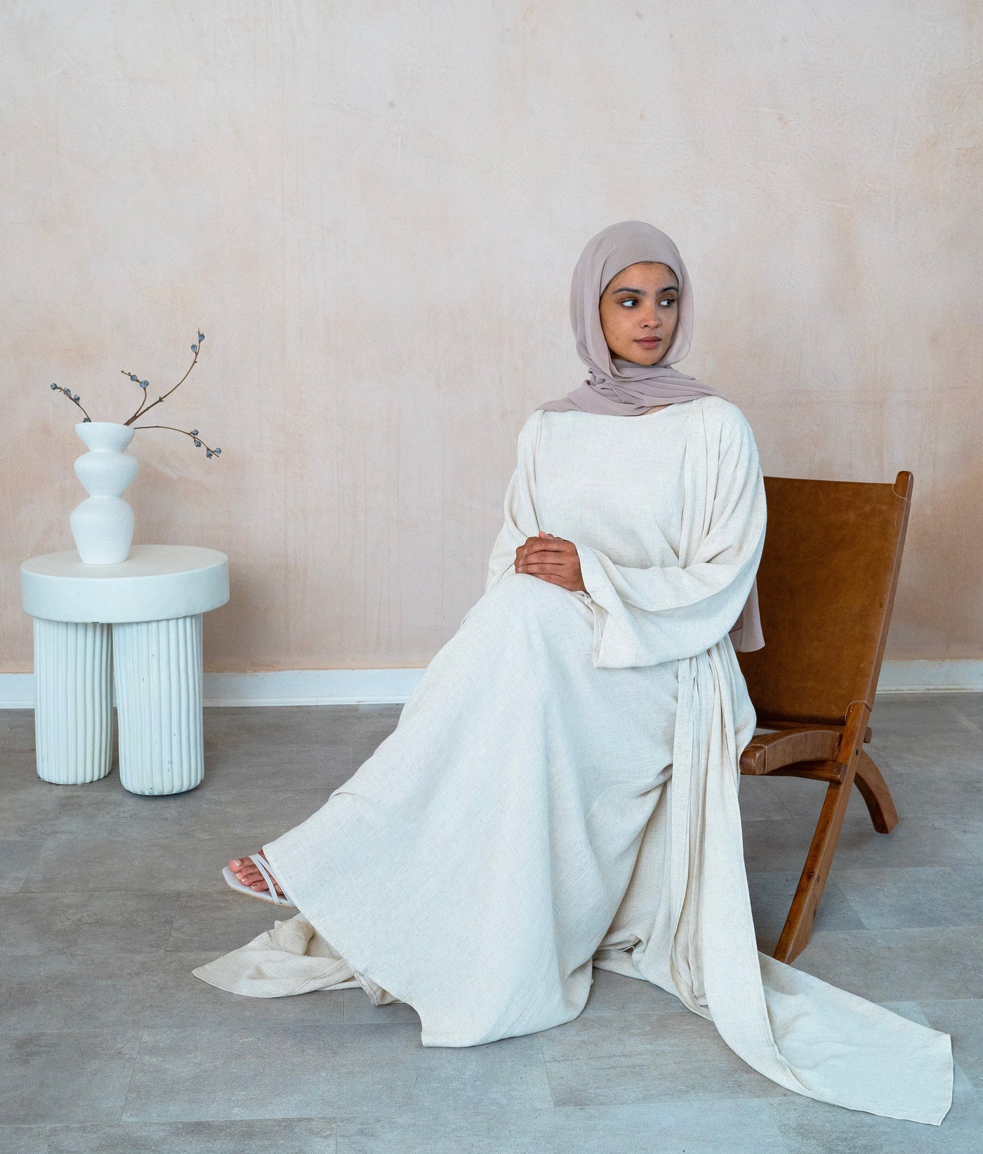 Sana Three Piece Abaya set- Bermuda Linen